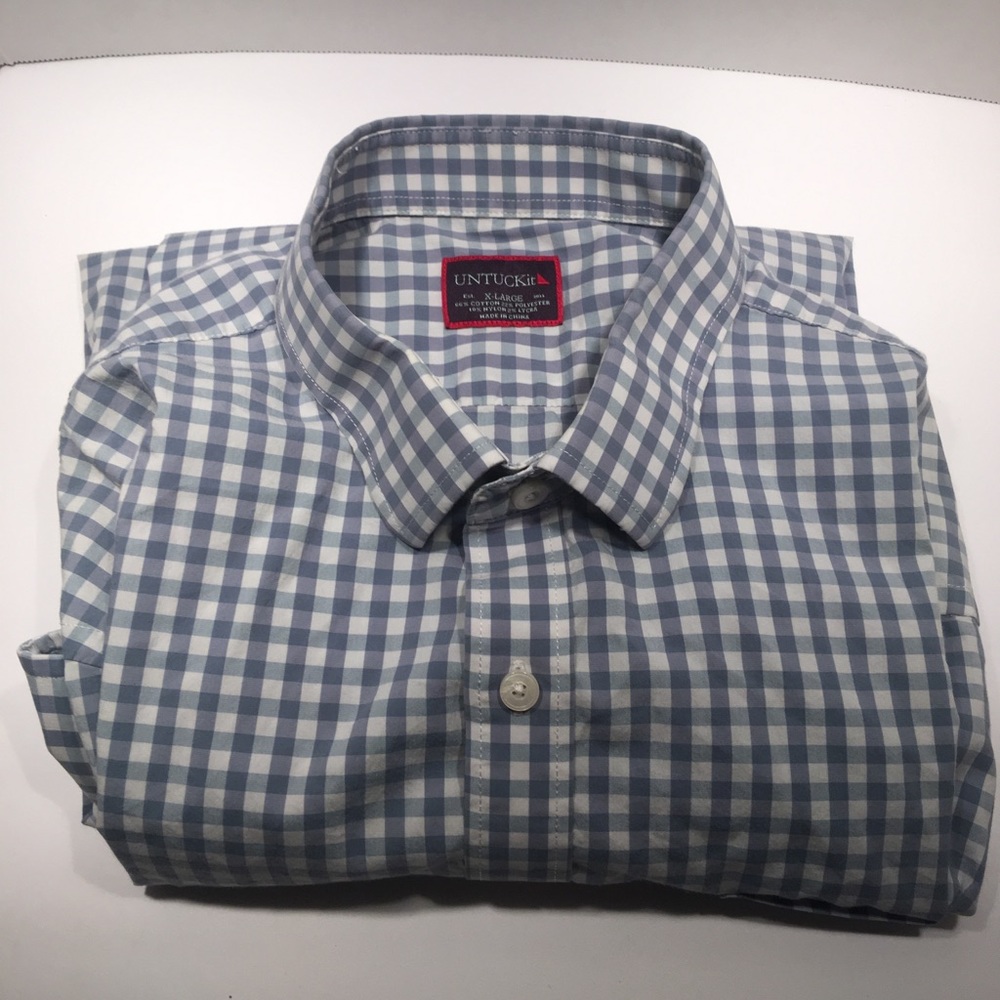 UntuckIt Gingham Blue White Longsleeve Button Down